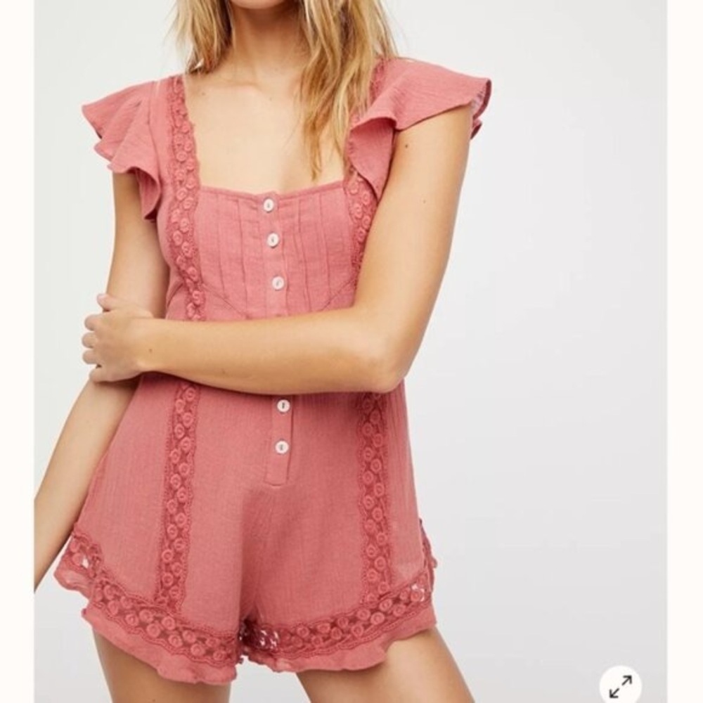 Free People Mauve Pink Lace-Trim Romper